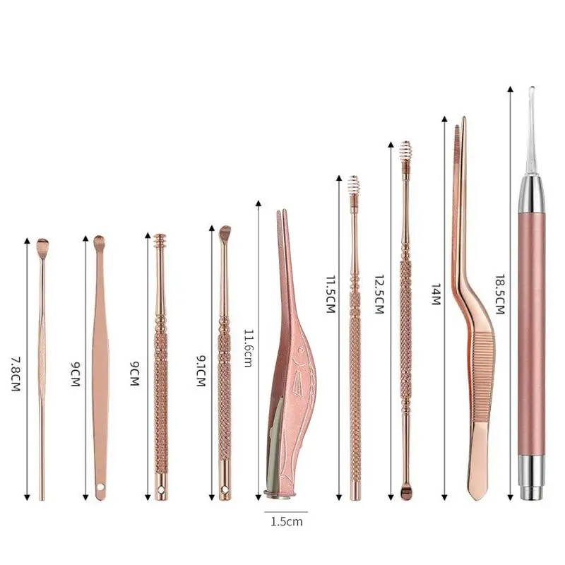 

User-Friendly Ear Pick Set with Built-In Light Stainless Steel 7PCS Easy to Store and Use