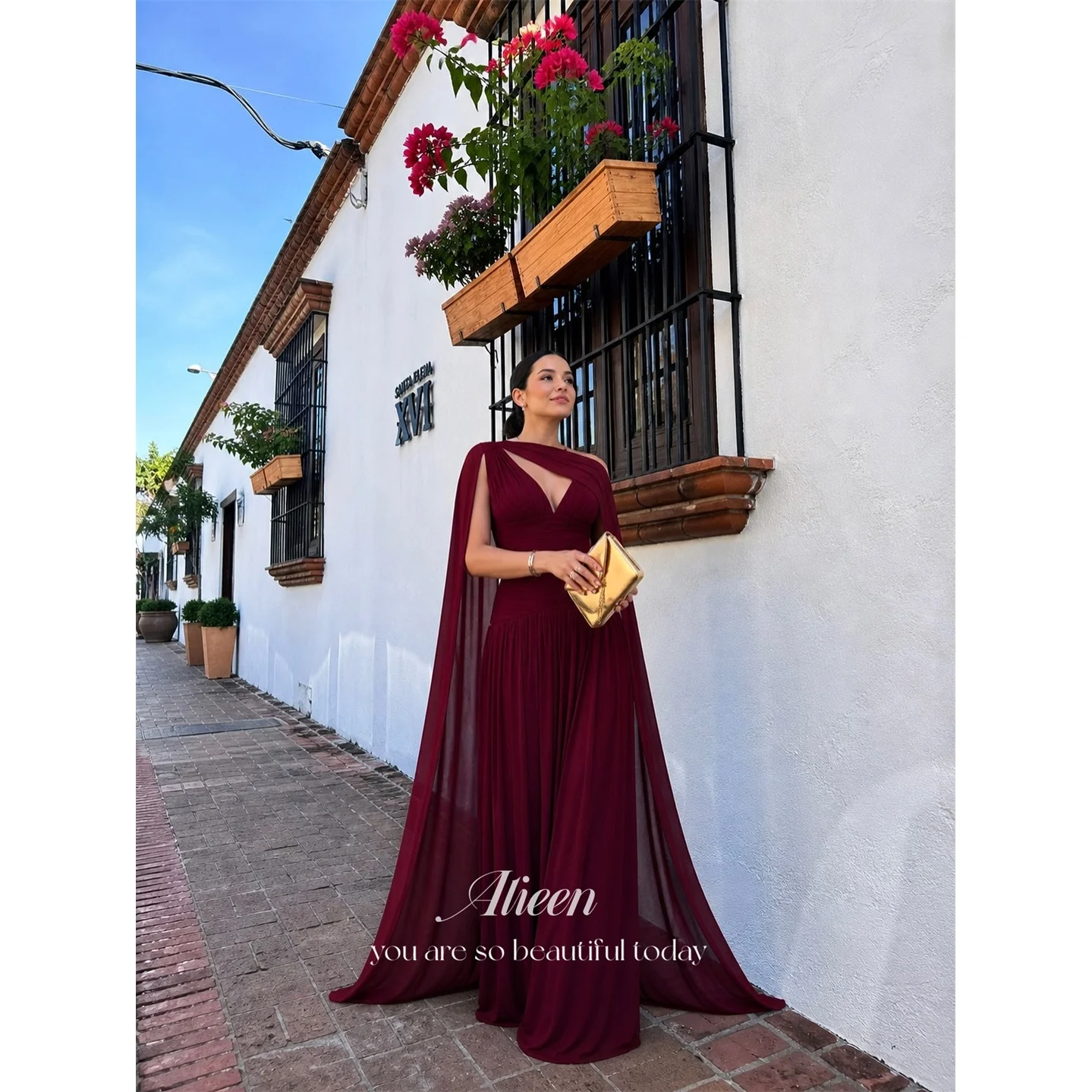 

Aileen Chiffon V-Neck Burgundy A-Line Evening Dress 2026 Prom Dress Elegant Women Formal Evening Gala Customized Robes de Soirée
