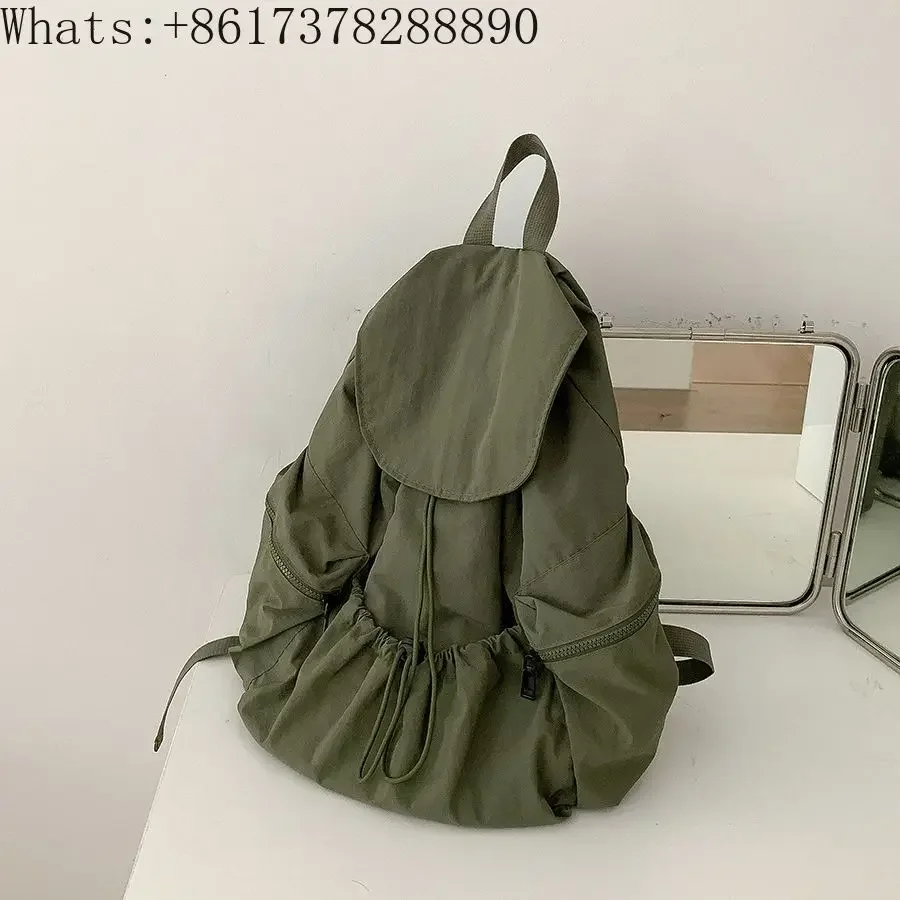 Folded drawstring nylon backpack for women, niche trend, large capacity flip student backpack, shoulder bag for girls