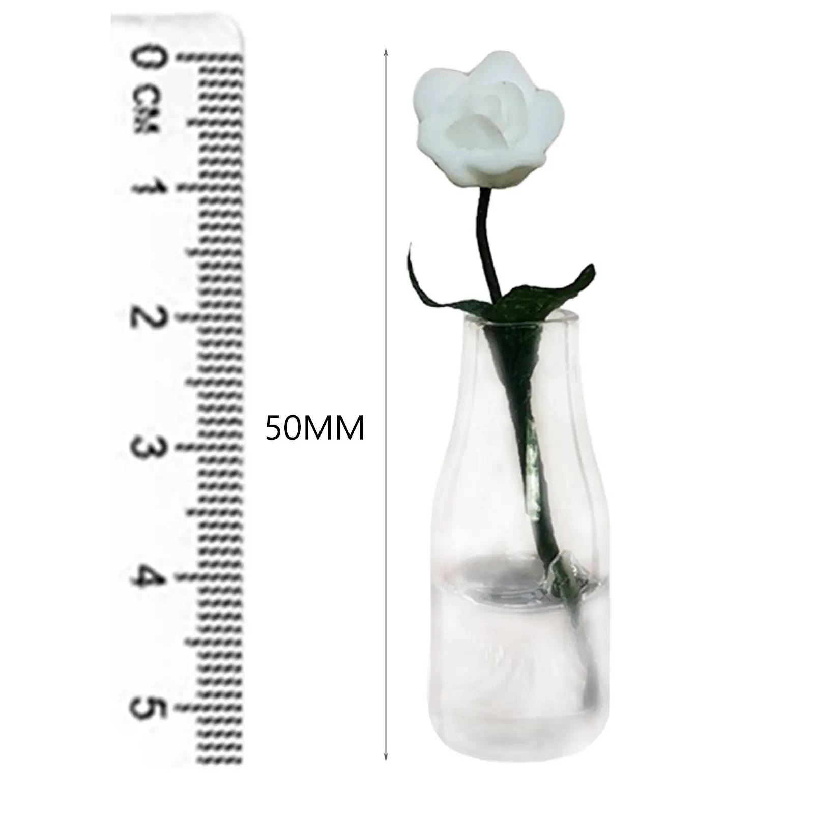 Miniature Flower with Glass Vase Scene Prop Dollhouse Glass Vase for 1:6 1:12 Scale Kitchen Living Room Dollhouse Dinning Room