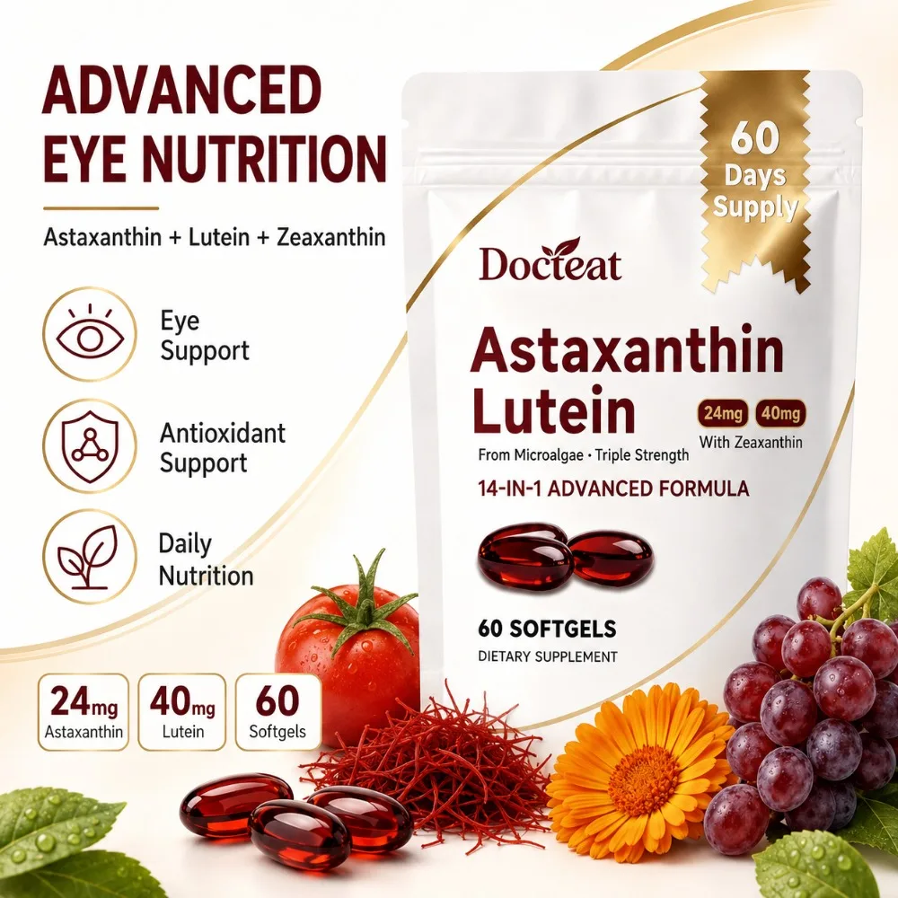 Astaxanthin 24mg Lutein 40mg Zeaxanthin Softgels Triple Strength Eye Health Vision Support Antioxidant Eye Complex 60 Count
