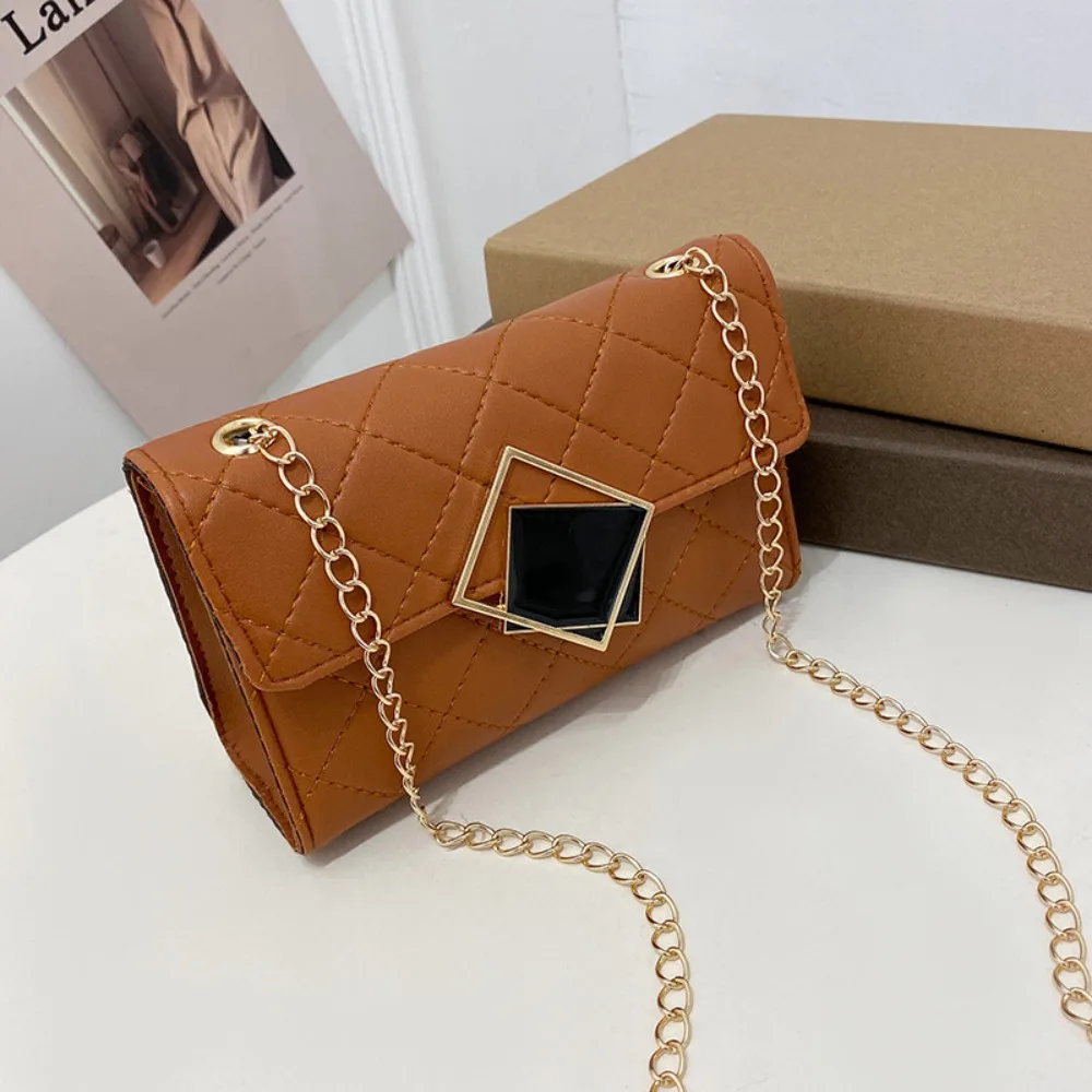 New Fashion Lingge Bag High Grade Feeling Checkered Chain Shoulder Bags Small Square Handbag Trendy PU Leather Crossbody Pouch