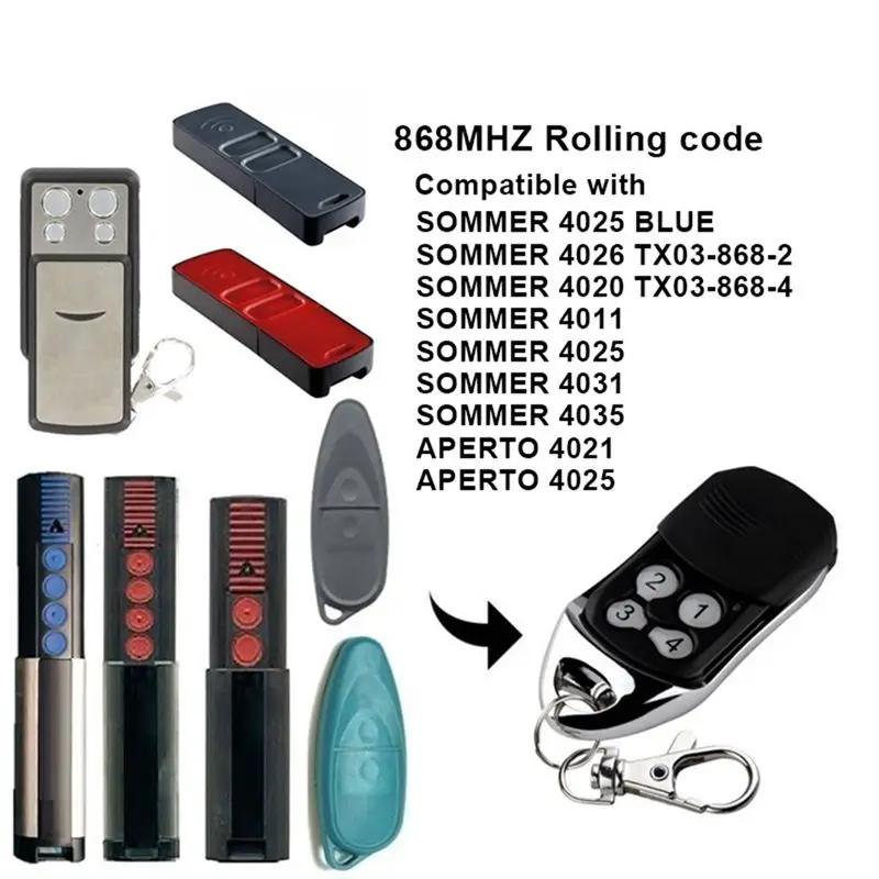 Y47A Garage Door Remote Control Replacement for SOMMER 4020 4026 TX03-868-4 868MHz 4 Buttons Black Silver
