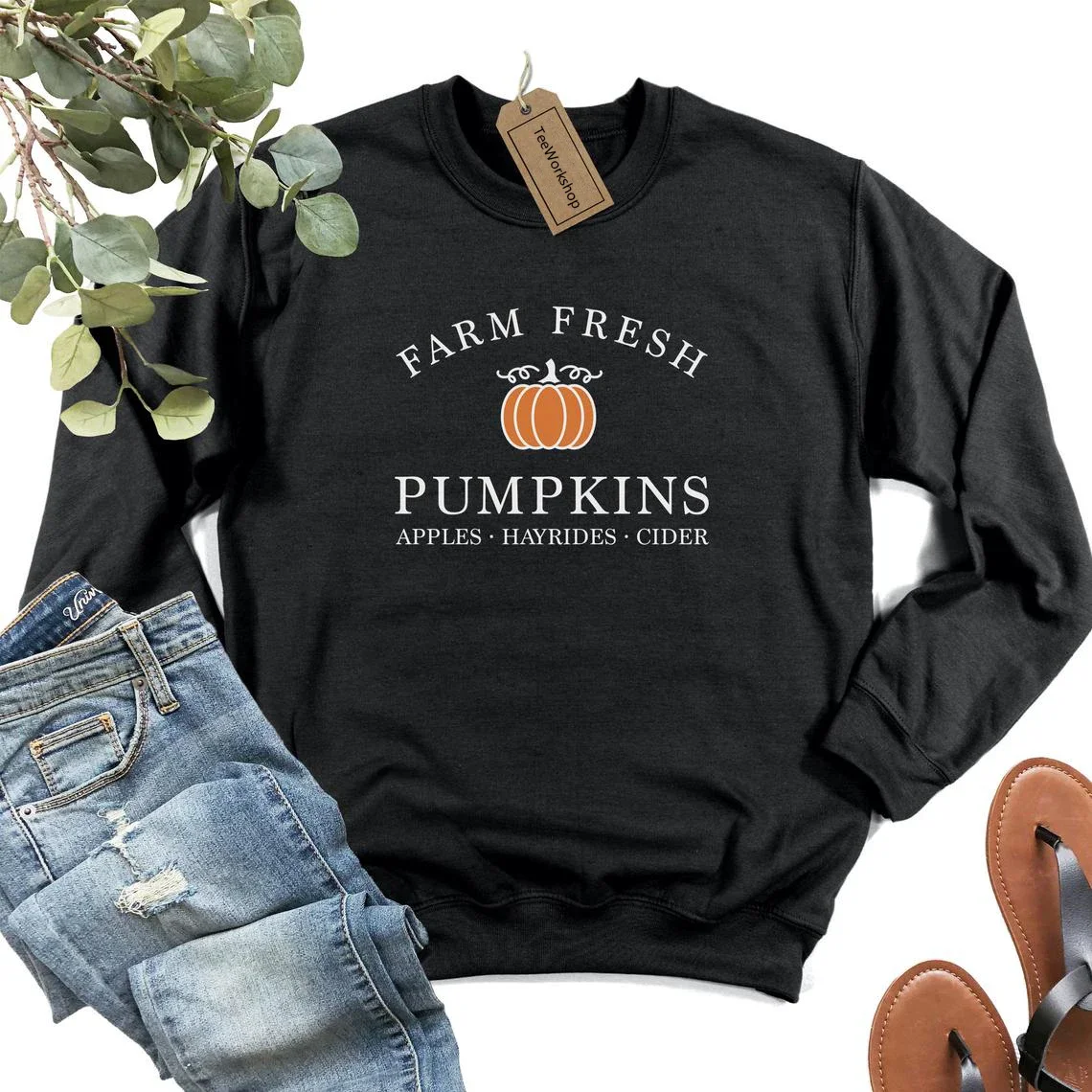 New Women\'s Fall Sweatshirt Farm FreshPumpkin Sweatshirt Vintage pumpkin Patch Halloween crewneckpullover Sweatshirt 100% cotton