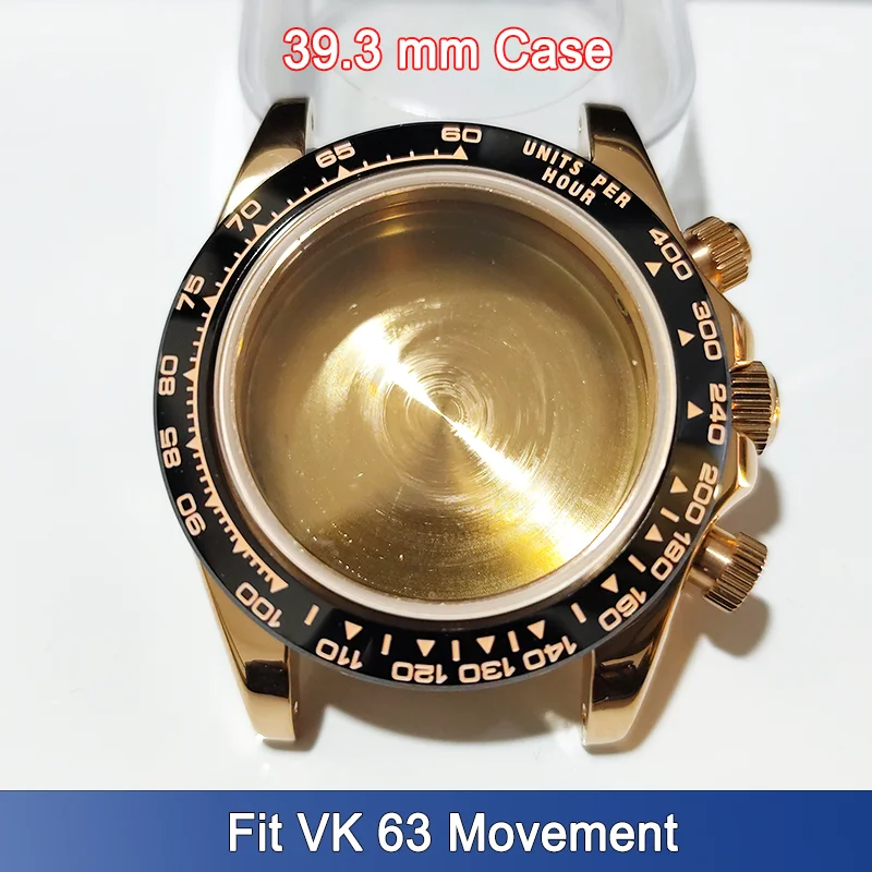 39.3mm VK 63 Watch Cases Fit 20mm Strap Band Stainless Steel Bezel On Watches Accessory Part Wristwatch Modification Parts Case