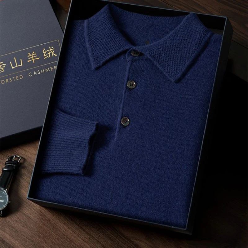 Luxury Autumn Winter Knit Sweater Pullover Men Clothes Polo Neck Business Casual Outerwear Coat Long Sleeve Warm Jacket Knitwear