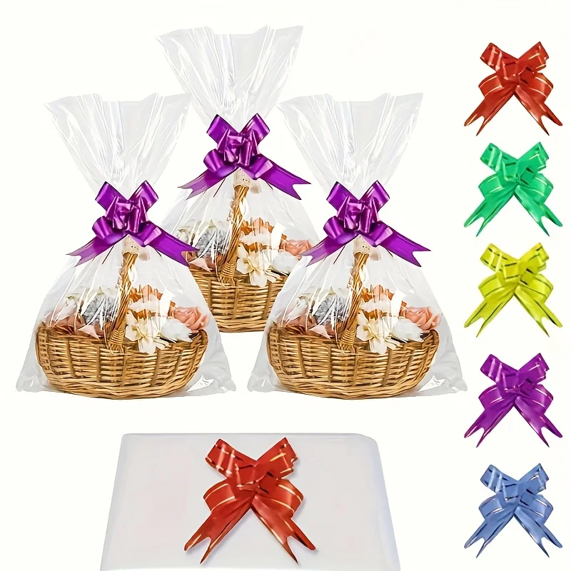 10/30/50 Large Cellophane Bag 10/30/50 Pull Bow Transparent Basket Colorful Bow Basket Making Holiday Gift Mother's Day Gift Pac