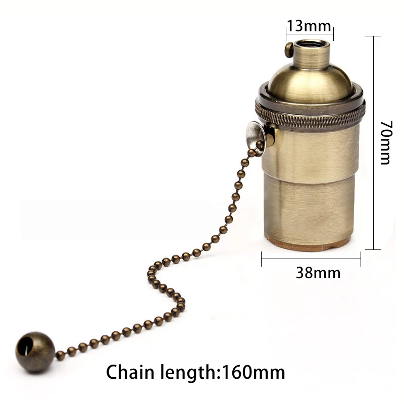 GANRILAND DIY E27 Lamp Base Zipper Retro Antique Brass Aluminum Lighting Screw Socket Industrial Lamp Holder With Chain Fitting