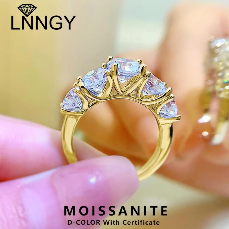 

Lnngy 925 Sterling Silver Five Stone Moissanite Ring For Women Sparkling Lab Diamond Wedding Rings Anillo Plata 925 Jewelry Gift