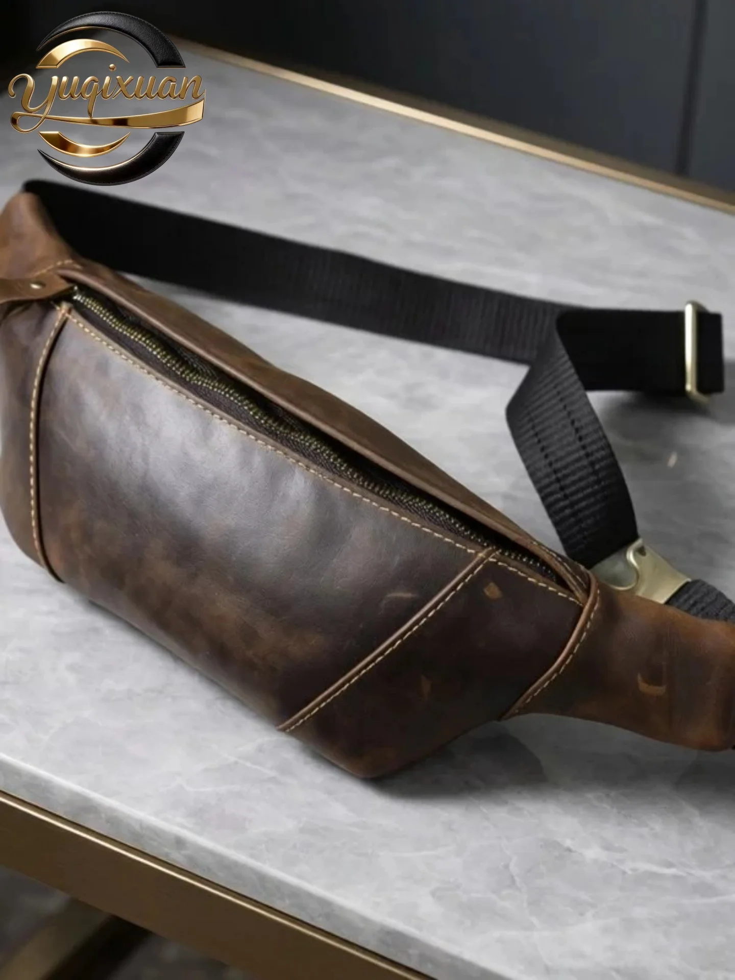 yuqixuan-men's-waist-bag-genuine-mad-leather-diagonal-outdoor-sports-mobile-phone-chest-bag-retro-style-business-use