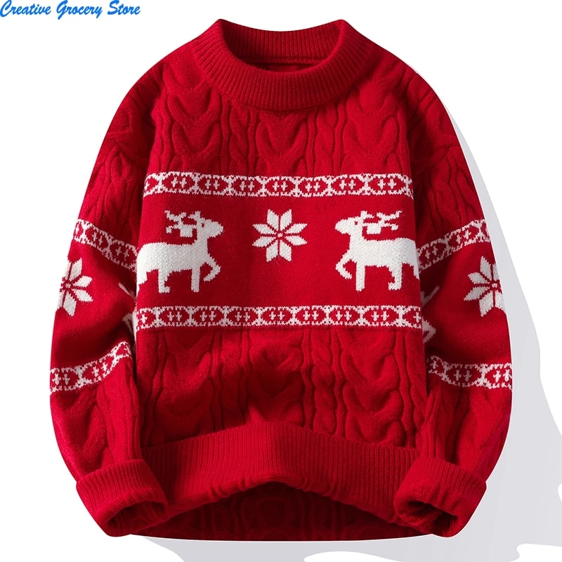 

2025 зимний свитер, новый элитный роскошный кашемировый свитер, мужские толстые теплые мужские свитера с оленями, корейский рождественский джемпер в стиле Харадзюку