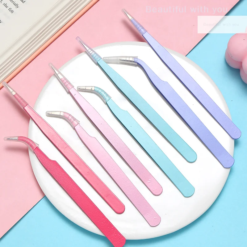 1 مجموعة الفولاذ المقاوم للصدأ مستقيم منحني الملقط لمسمار الفن ملصق الراين قطف أداة ماكياج رمش DIY الملقط أداة