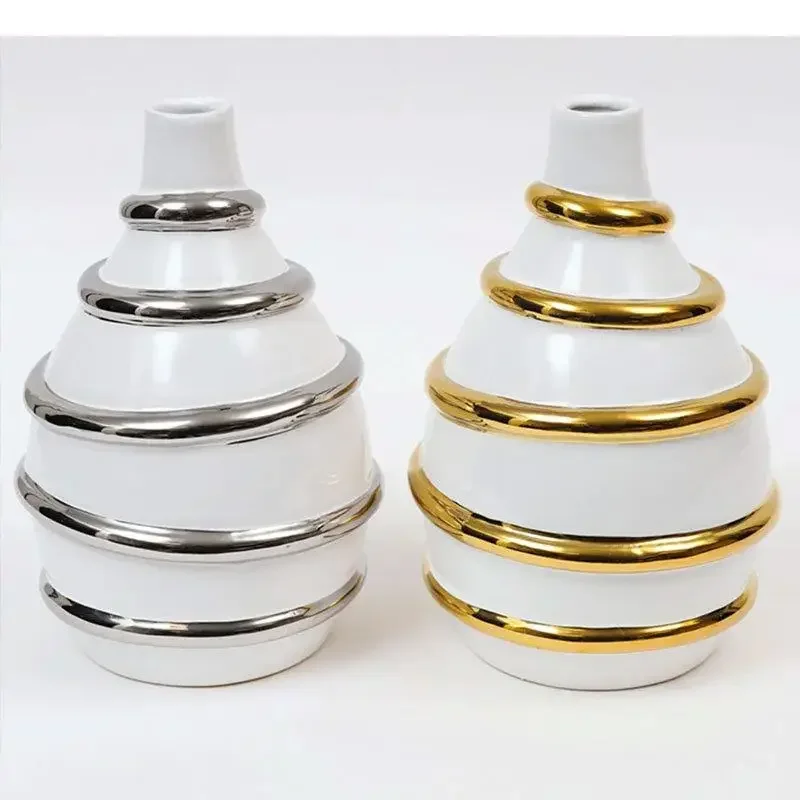 

#For Golden Flower Decorative Ceramic Vase Desk Decoration White Porcelain Pots Flowers Arrangement Modern Decor Floral Vases^