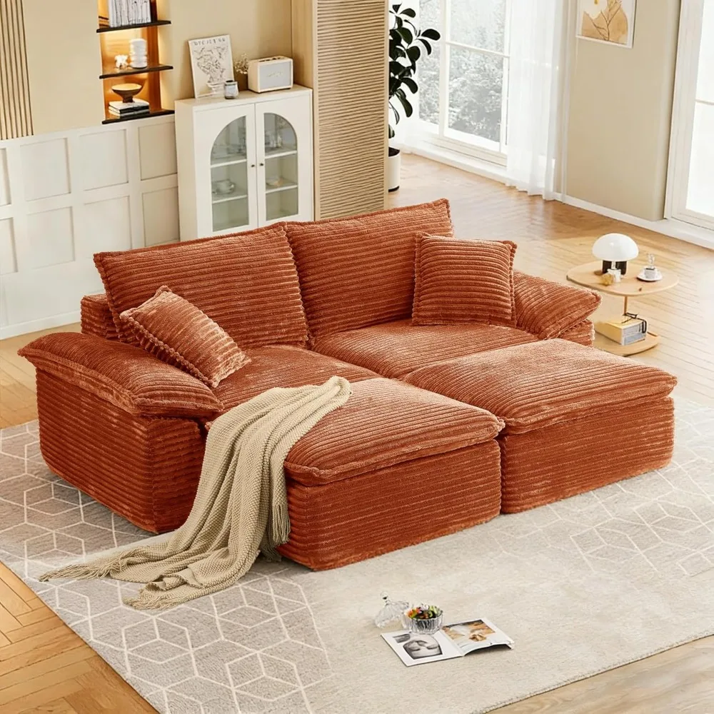 81" Boneless Loveseat with Removable Ottoman,Oversized Upholstered Sofa Bed with Pillows,Plush Faux Fur Lounge, Customized
