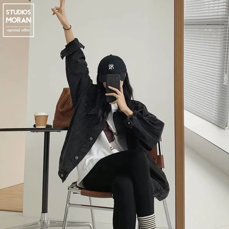 

Women'S Oversize Bomber Jackets Coat Woman Loose-Fit Street Style Baggy Big Size Korean Fashion Casual Vintage Y2K Button Front