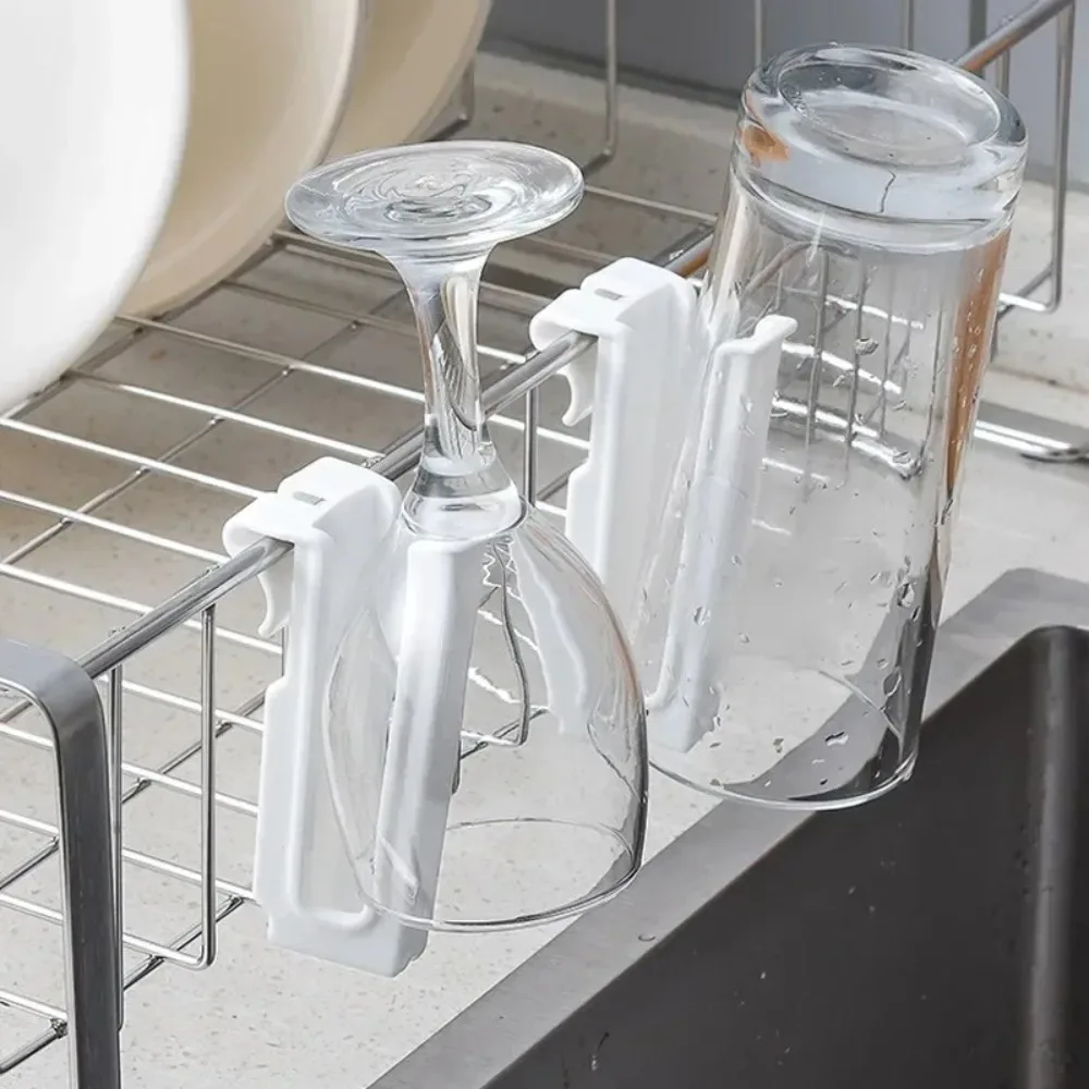 

6 Piece Household Wall-Mounted Kitchen Cup Drainer Hanging Plastic Cup Drying Rack White Cup Organizer Chopstick