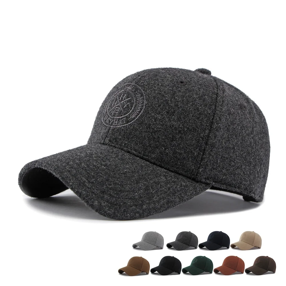 Autumn and Winter Fashion Woolen Baseball Cap Women Men Embroidered Badge Duckbill Hat Outdoor Hard Top Adjustable Dad Cap