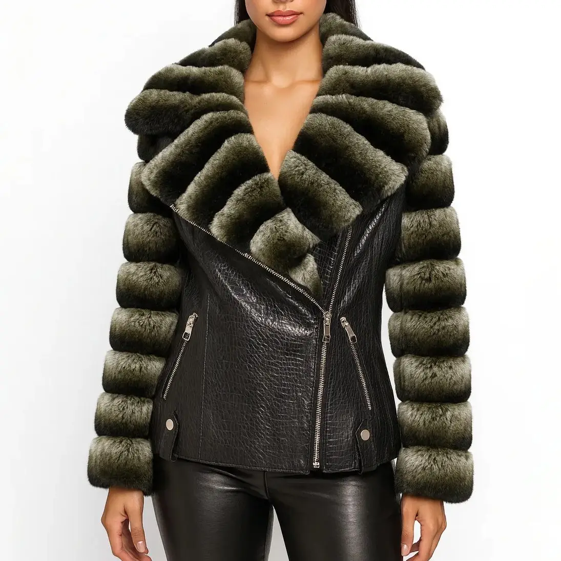 겨울용 리얼 렉스 토끼털 칼라와 소매가 있는 천연 양가죽 재킷 (탈부착 가능한 소매 포함) 250201