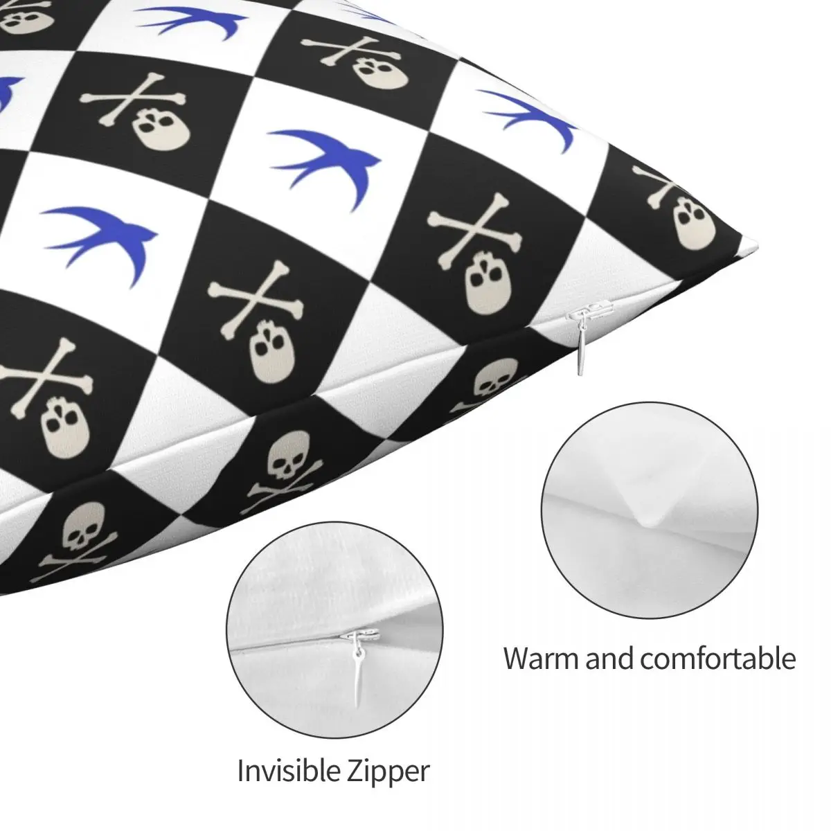 Swallows Forever Skull Gothic Art Pillowcase Printing Polyester Cushion Cover Decorations Throw Pillow Case Cover 45X45cm