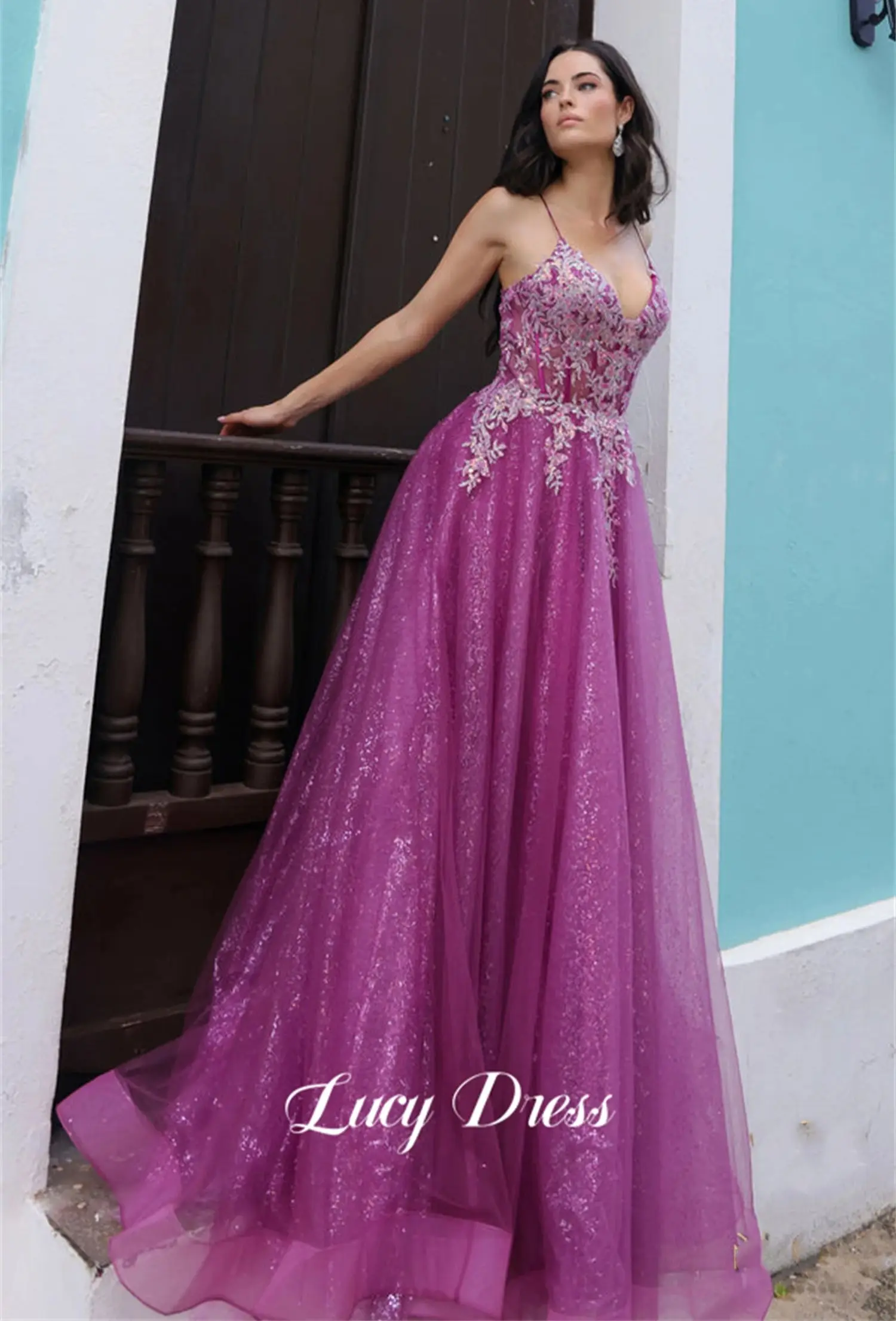 Lucy Applique Mesh Graduation Gown Purple Party Dress Bridesmaid Line A Elegant Dresses for Women Prom 2024 New Wedding Guest