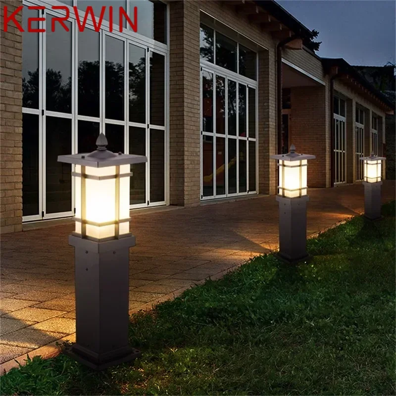 KERWIN โคมไฟสนามหญ้ากลางแจ้ง LED พลังงานแสงอาทิตย์กันน้ํา Modern Patio Garden Light สําหรับ Home Porch Garden Villa