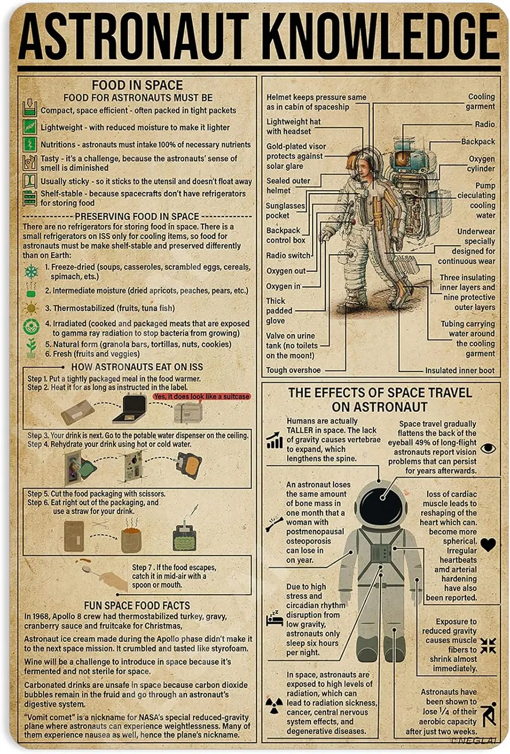 Affiche métallique « Astronaut Knowledge », décoration murale vintage, décorations de ferme, 16x12 pouces
