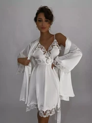 Marthaqiqi-Peignoir à manches longues et col en V pour femmes, vêtements de nuit sexy pour femmes, robe à lacets, chemise de nuit à bretelles spaghetti, vêtements de maison