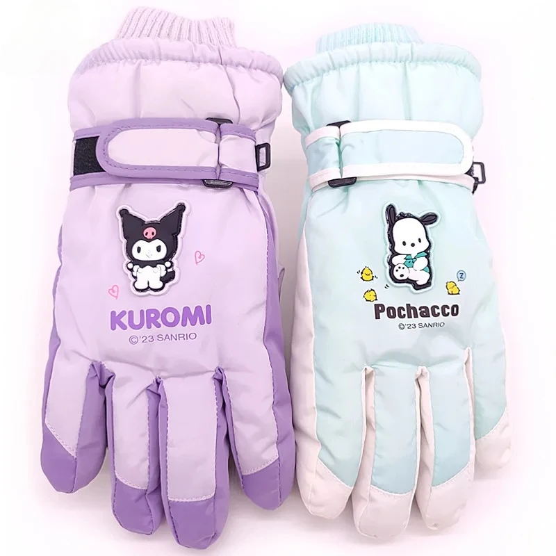

Sanrio Kuromi Waterproof Thickened Warm Five-finger Gloves Outdoor Sports Pochacco Gift Windproof Children's Ski Riding Gifts