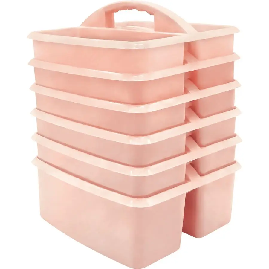 

Blush Portable Plastic Storage Caddy 6Pack for Classrooms, Kids Room, and Office Organization, 3 Compartments