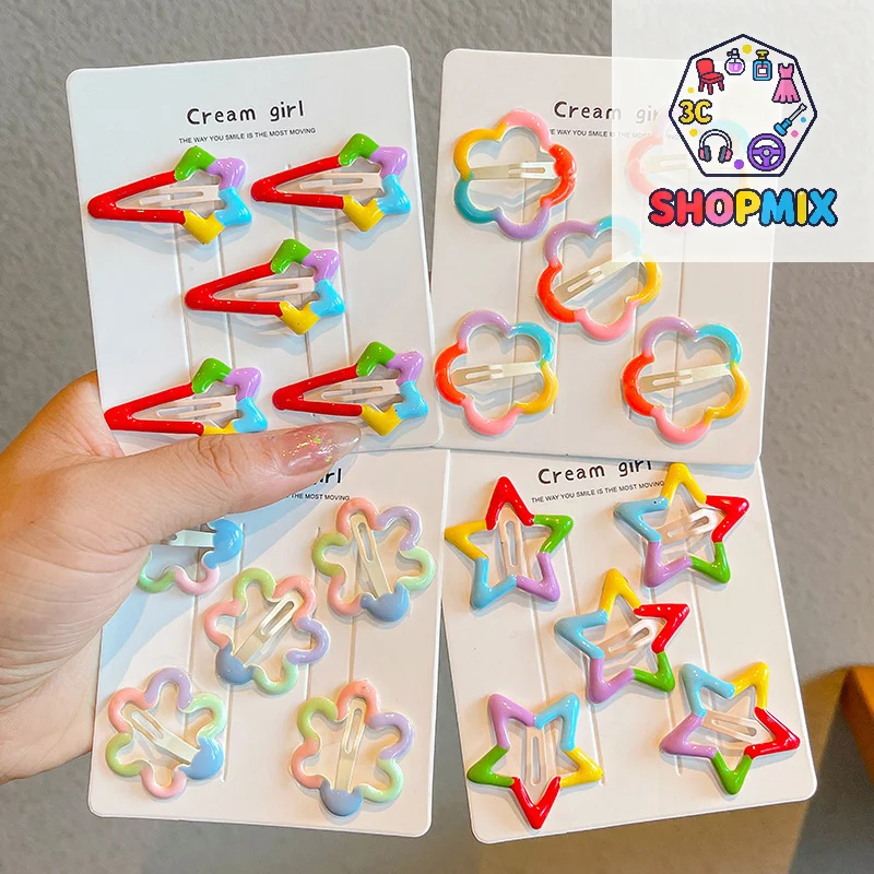 

5 шт., милые радужные заколки для волос, заколка для волос с мультяшной цветком и звездой, заколка с боковой челкой для девочек, милые аксессуары для волос, подарки
