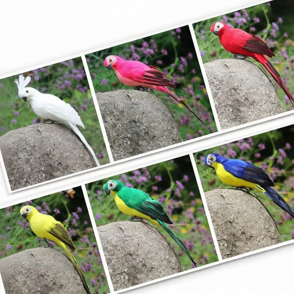 Simulation Feather Macaw Parrot Realistic Animal Craft Ornament For Home Living Room Wall Decor Window Display