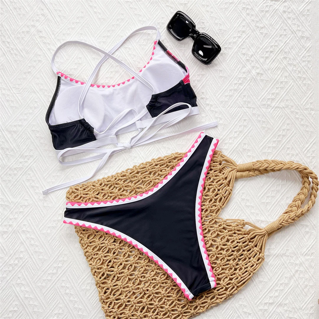 Sexy, mit Blumenmuster bedruckter, brasilianischer Bikini, Damen-Badeanzug, zweiteiliges Bikini-Set, gepolsterter Badeanzug, Badebekleidung, Modell V6705. – Detail 19