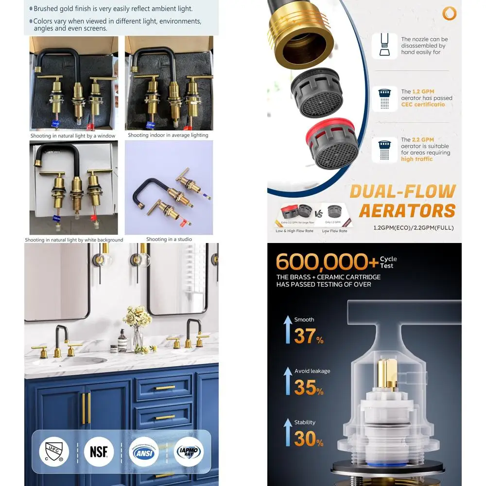 

8 Double Handle 3-Hole Black & Gold Bathroom Sink Faucet with Pop-Up Drain