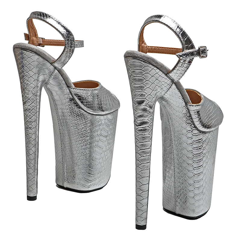 Leecabe 23CM / 9inches  Snake PU small open toe  fashion  Platform High Heels Sandals Pole Dance shoes