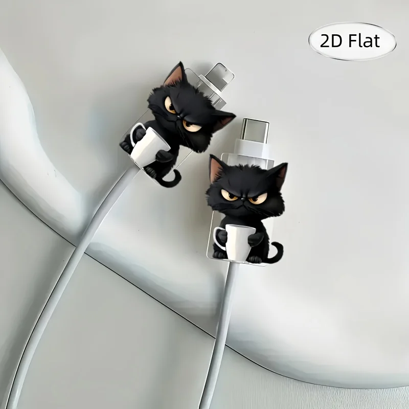2 Stück 2D-Katzenmuster Kabelschutz, Kratzfeste Kunststoff-Kabelhülle für Typ-C Ladekabel, Niedliches & Langlebiges Design – Detail 5