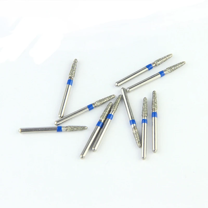 10pcs/Set Dental Drill Blue Rings 197-018M Dental Diamond Burs TR-62 FG Shank Round End Cone High Speed Grinding Tool for Dentis