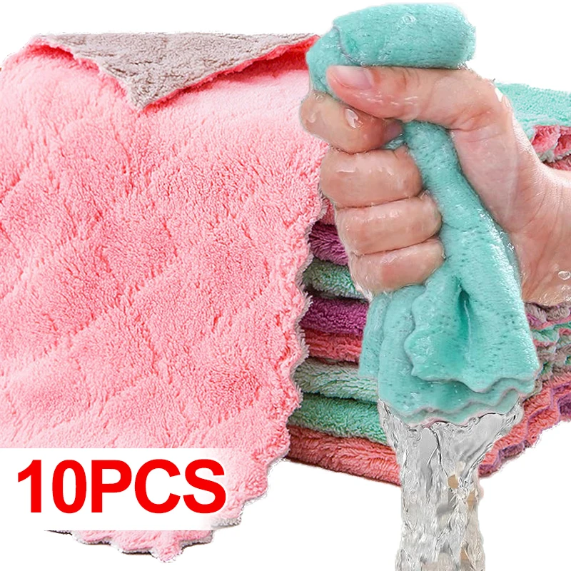 Kitchen Microfiber Towels Double Sided Absorbent Cleaning Cloth Non-stick Oil Dish Rags Scouring Pad Home Cleaning Cloths Rags