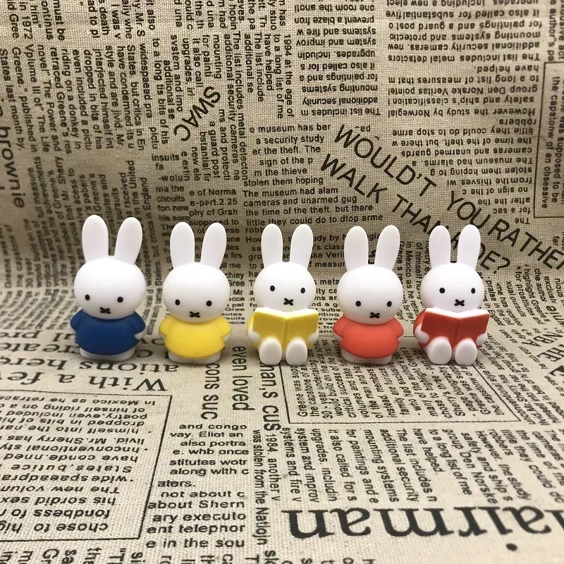 Japanese Miffys Action Figures Reading Rabbit Model Toys Cute Cartoon Doll Desktop Cake Decoration Collectible Toys Kids Gifts