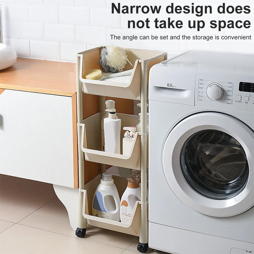 Kitchen Storage Shelf with Wheels Multi-function Movable Cart Laundry Layered Organizer Rack, Coffee, 3 Layer