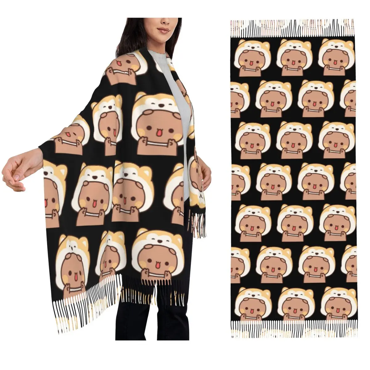 

Bear And Panda Bubu Dudu Scarf Tassel Scarves Women Soft Warm Shawls and Wraps Long Fall Winter Shawl Wrap