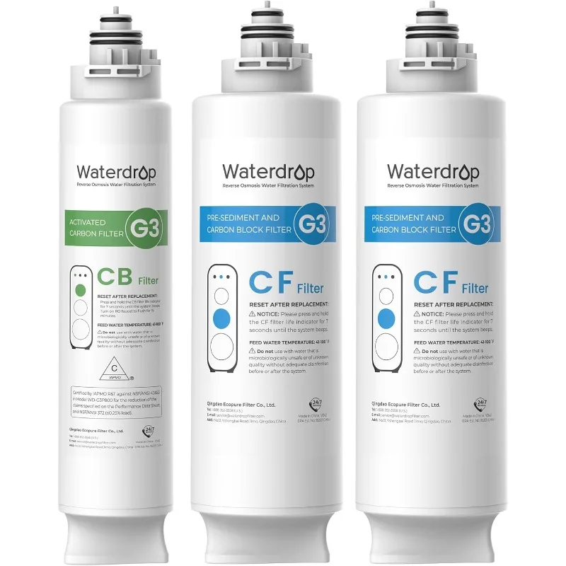 Filtro di ricambio combinato da 1 anno, confezione da 2 filtri WD-G3-CF e 1 filtro WD-G3-CB, ricambio per WD-G3-W, WD-G3P6