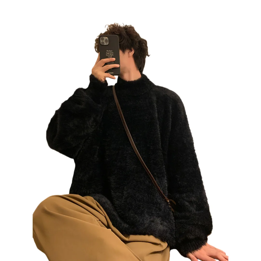 Men's Knitting Sweater 2025 Autumn Winter Mohair Sweater Thickened Japanese Lazy Retro Vibe Trendy Knit Sweatshirt Outerwear