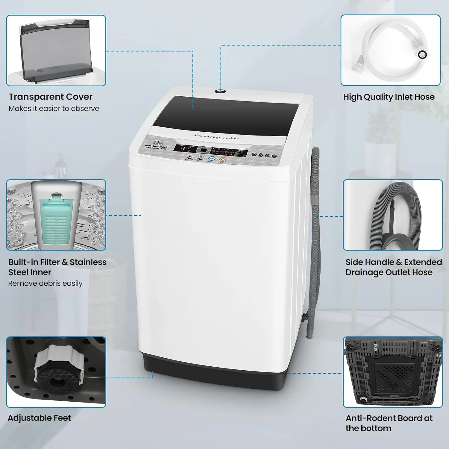 Portable Washing Machine, Full Automatic Compact Portable Washer and Spinner Combo, 17.8Lbs 2.4 Cu.ft Washing Machine for Apartm