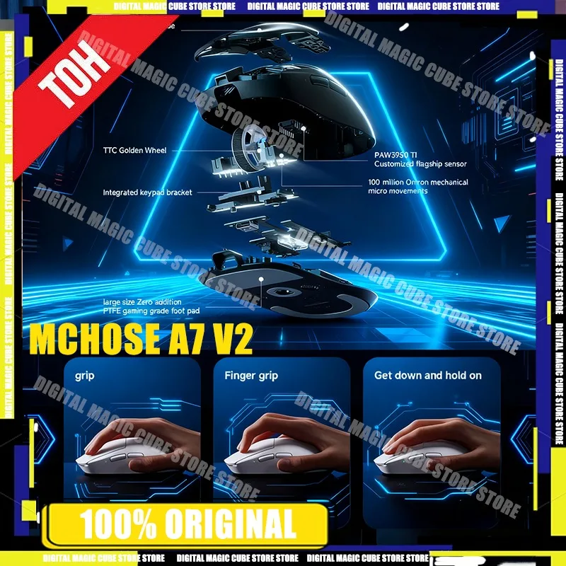 

Игровая мышь MCHOSE A7 V2 Ultra+/Pro+, 59 г, легкий датчик PAW3950 TI, 8K, NANO-приемник, 42000 точек на дюйм, аксессуары для ПК, мыши для киберспорта