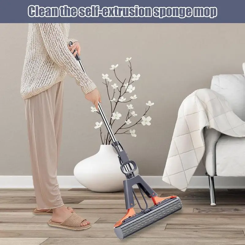 Floor Roller Mop Adjustable Handle Floor Roller Mop In PVA Sponge Efficient Cleaning Absorbent Sponge Mop For Hardwood Marble