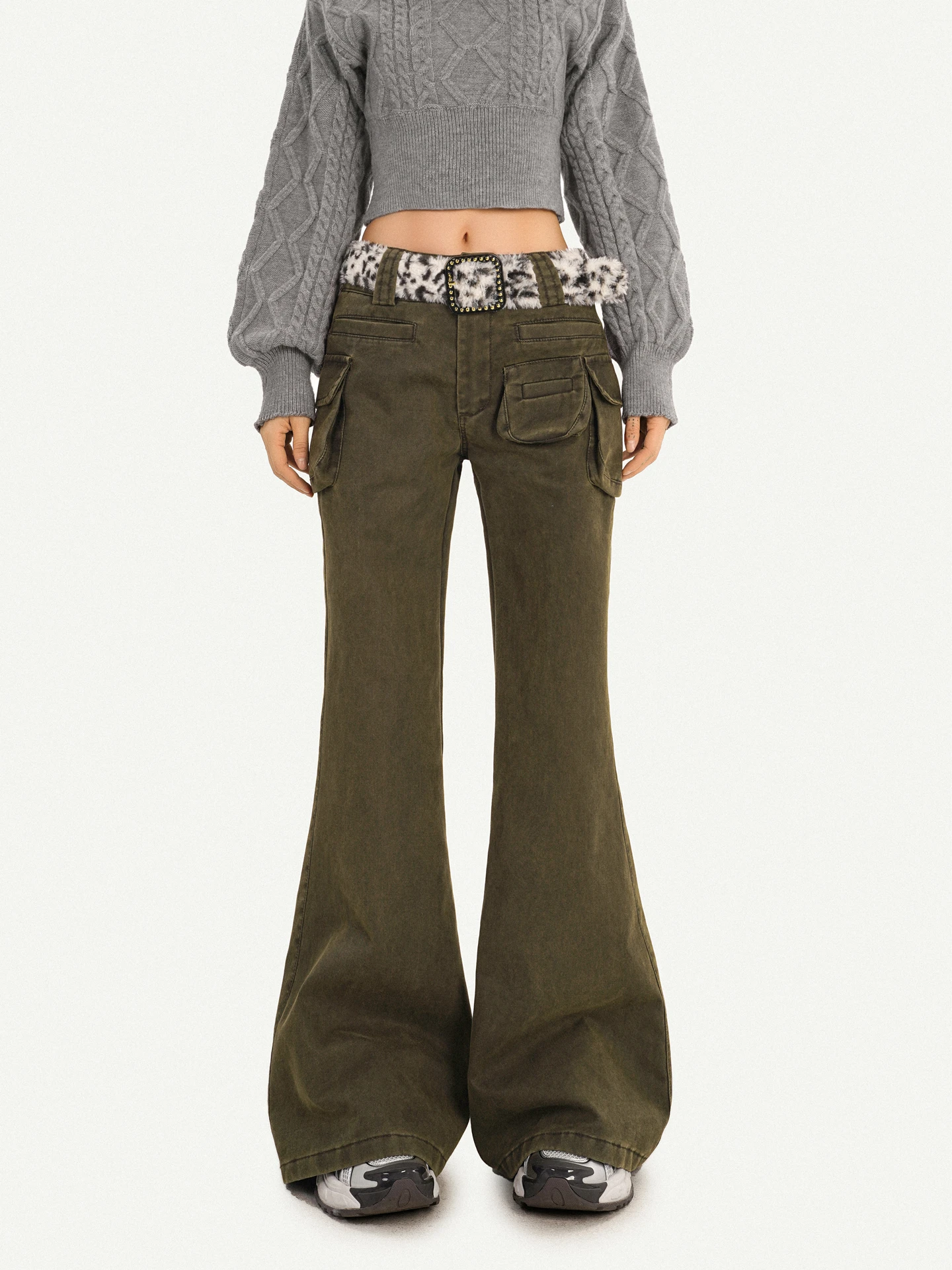 

Женские джинсы-клеш в стиле ретро, рабочая одежда, милитари, с высокой талией, повседневные, с дизайном в стиле Spicy Girl, длинные брюки с карманами