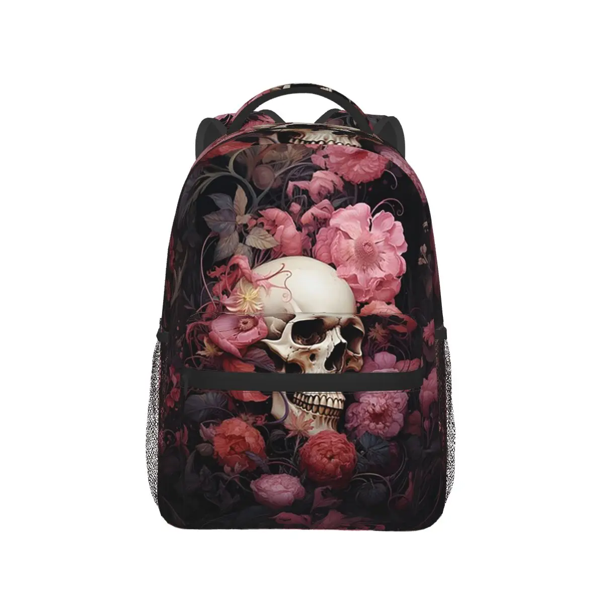

Darkness Rose Skull And Flower Backpack Hot Sale Daypack Large Capacity Boys Girls BookBag School Bag Shoulder Bags for Unisex