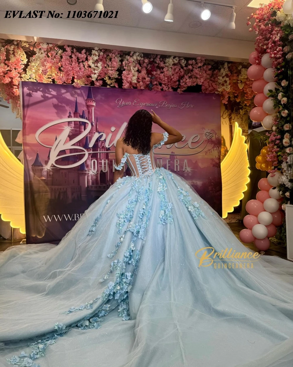 EVLAST ที่กําหนดเอง Sky Blue Quinceanera Ball Gown 3D ดอกไม้ลูกไม้ Applique ประดับด้วยลูกปัดรัดตัวหวาน 16 Vestidos De 15 Anos SQ576