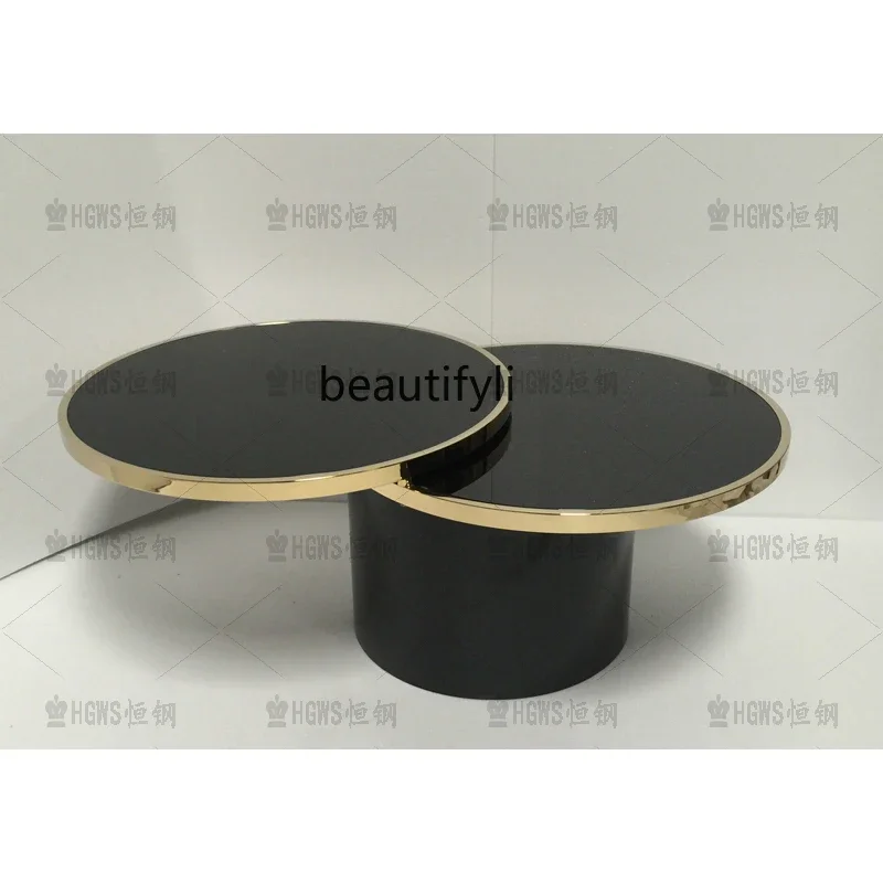 

Postmodern stainless tempered glass round coffee table, creative double-layer heart-shaped combination low table5236