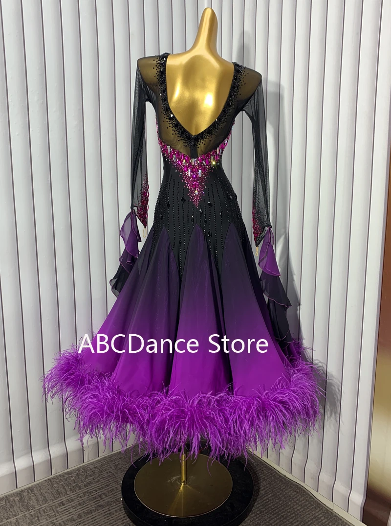 فستان رقص قاعة الرقص للكبار فستان رقص قياسي ثوب قاعة الرقص الفالس ملابس الرقص أسود أرجواني لون متدرج ABCDance